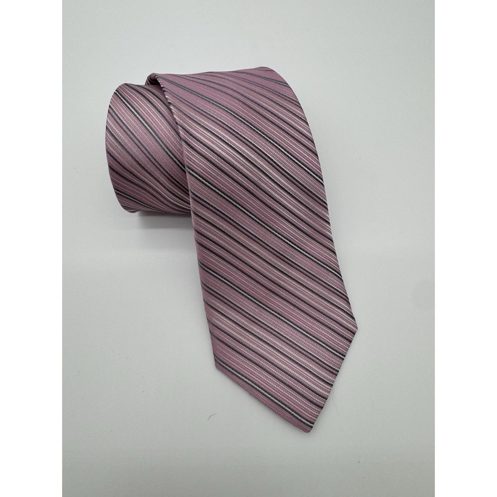 Calvin Klein CK Pink Gray Striped Tie Classic‎ Silk Necktie Men's